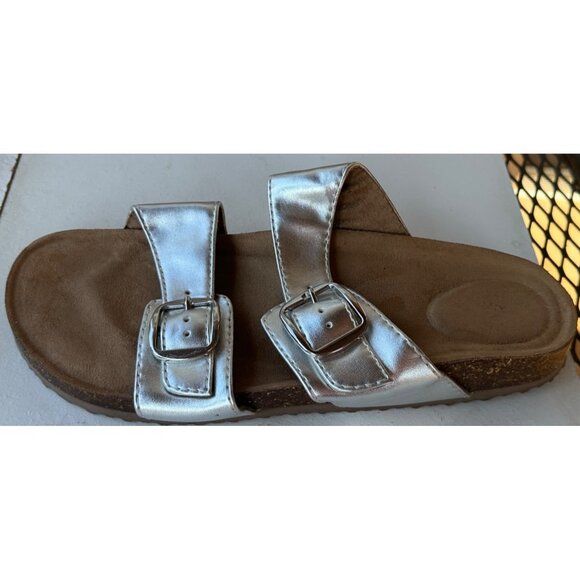 Time & Tru Metallic Silver Sandals w/Tan Cork Bottom Women's Size 9 (READ) - Picture 5 of 12